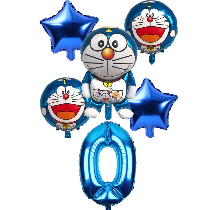 6 шт./компл. Doraemon 32 дюймов воздушные шары с номером музыкальная кошка Круглый гелиевый Свадебный шар Декор с днем рождения принадлежности для вечеринки воздушный шар - Цвет: 6 pcs-blue