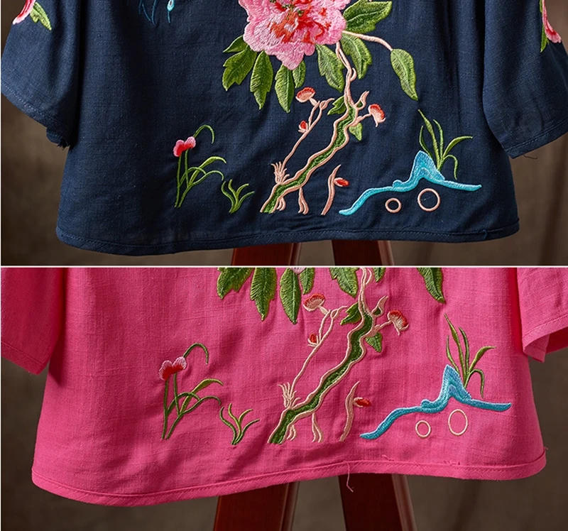 Женские китайские Топы Hanfu с вышивкой, винтажная рубашка, этнический литературный воротник-стойка, хлопок, лен, китайский стиль, женская одежда TA1384