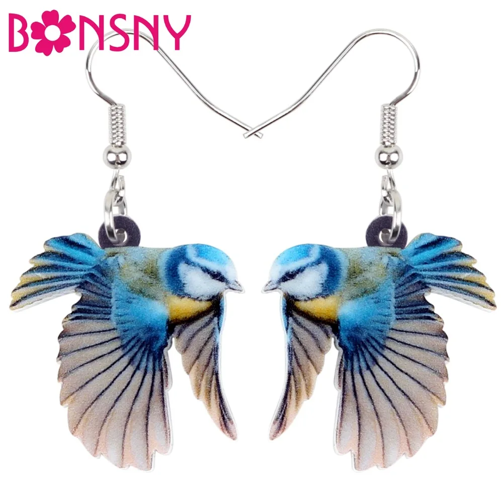 

Bonsny Acrylic Lovely Blue Tit Bird Earrings Big Long Dangle Drop Fashion Jewelry For Women Girls Teens Kids Animal Charms Gift