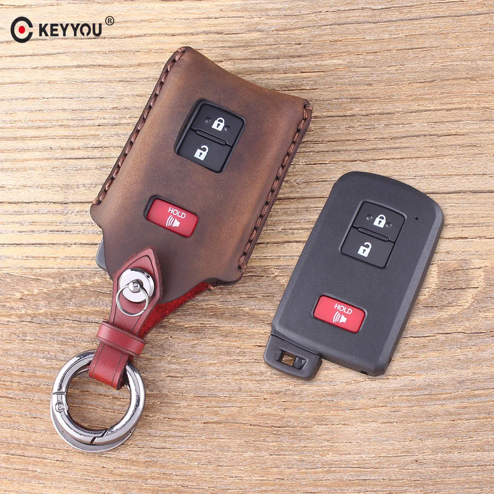 KEYYOU 2 + 1 кнопки из натуральной кожи чехол для автомобильного ключа Toyota Avalon Camry RAV4