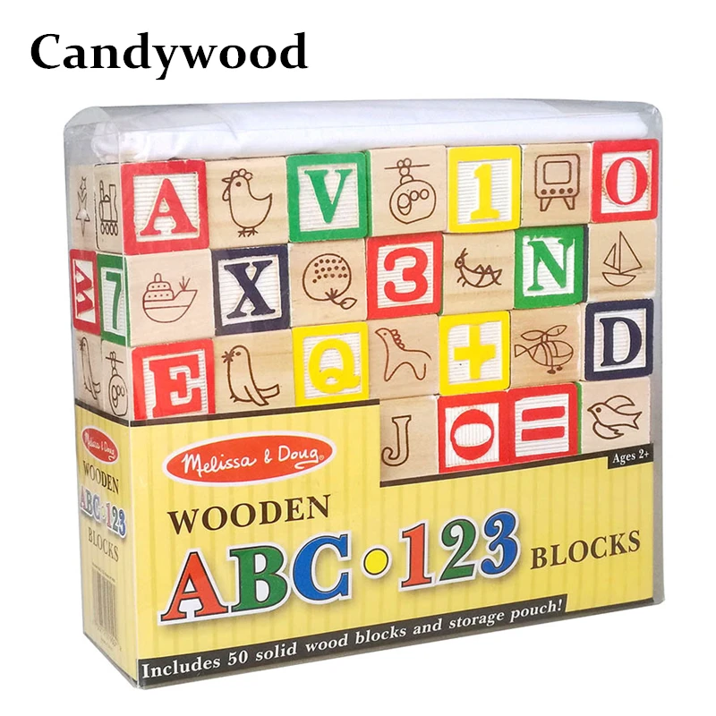 Candywood 50 шт./компл. детские цветные деревянные цифры и письма строительные блоки с
