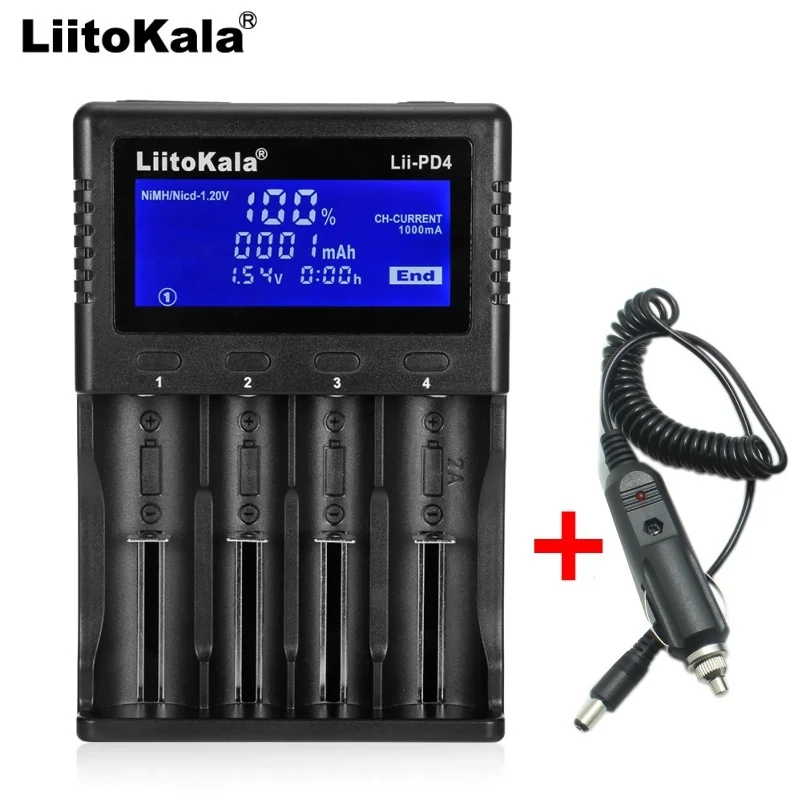 LiiPD4 and car Умное устройство для зарядки никель-металлогидридных аккумуляторов от компании Liitokala: Lii-500 ЖК-дисплей 3,7 V 18650 18350 18500 16340 17500 25500 10440 14500 26650 1,2 V AA AAA никель-металлгидридная батарея de с зарядным устройством, цвета в ассортименте - Цвет: LiiPD4 and car