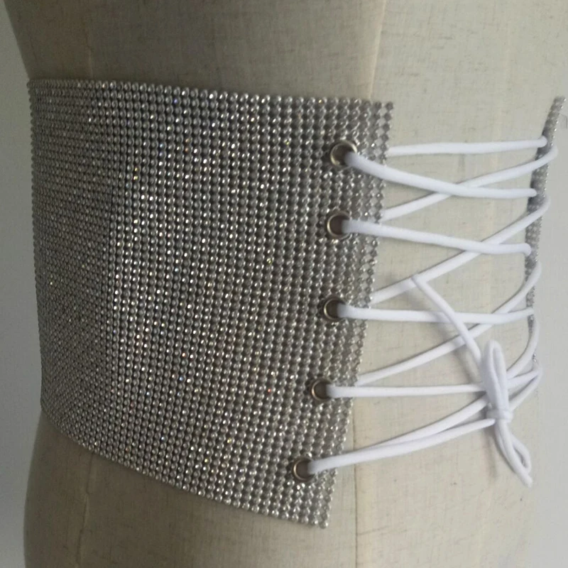 

New Shiny crystal Lace Up Corset Bandage Women's Waist Belts Punk Festival Club Fashion Handmade Corset Belt Cummerbunds