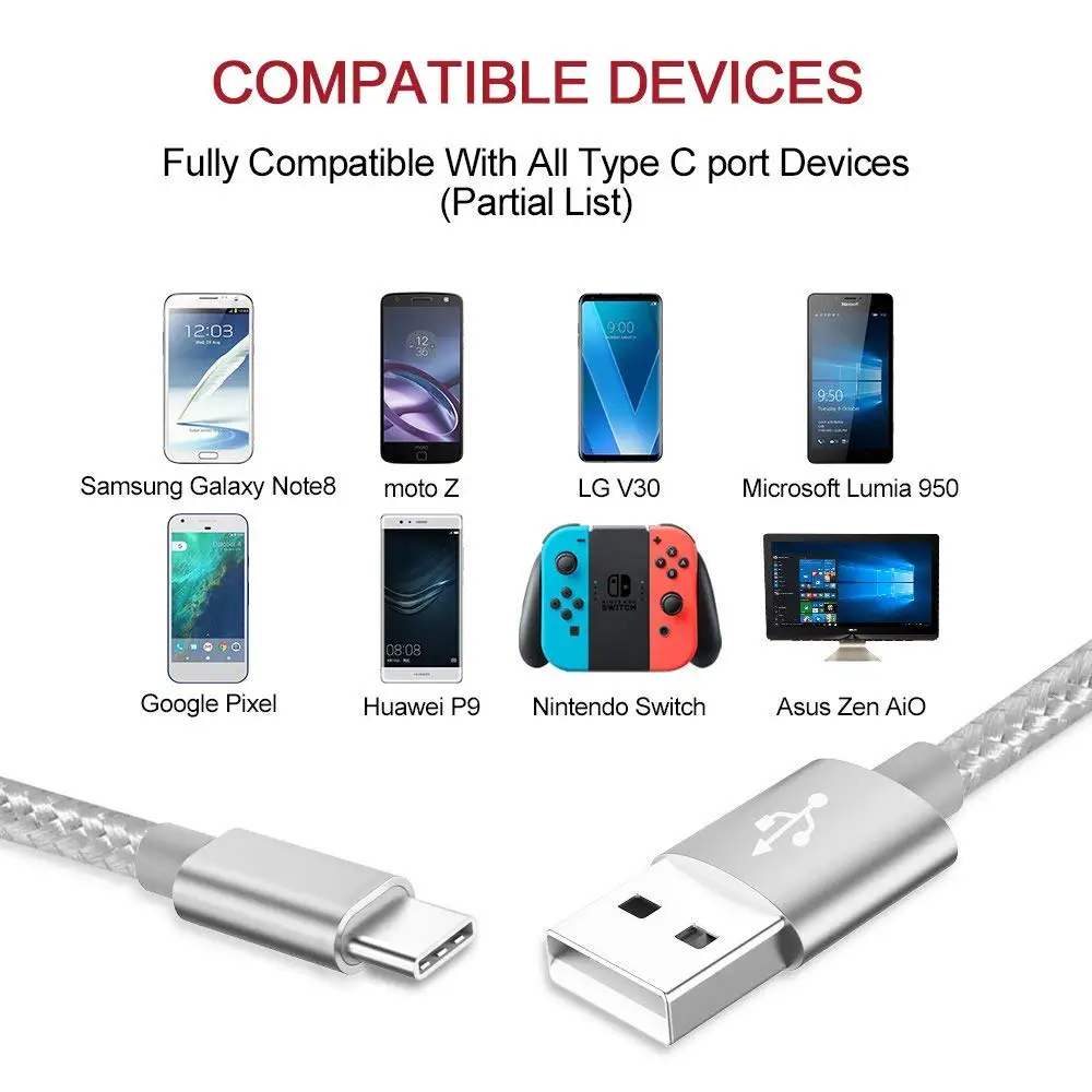 Нейлоновая оплетка USB Type C кабель для синхронизации данных быстрое зарядное