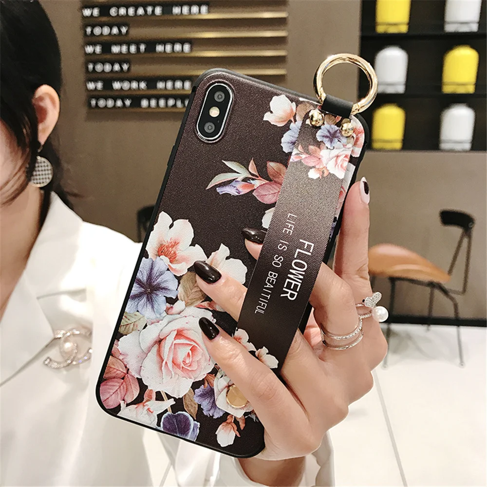Ремешок на запястье для IPhone X XR XS MAX чехол телефона красивые 3D чехлы Iphone 7 8 6S 5S SE Plus