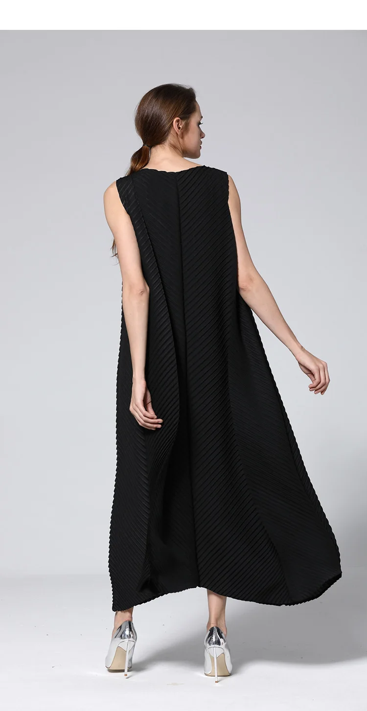 Changpleat новые летние одноцветное Для женщин длинные платья Miyak плиссированные дизайн моды Свободные Большой Размеры трапециевидной формы женский Макси платье прилив