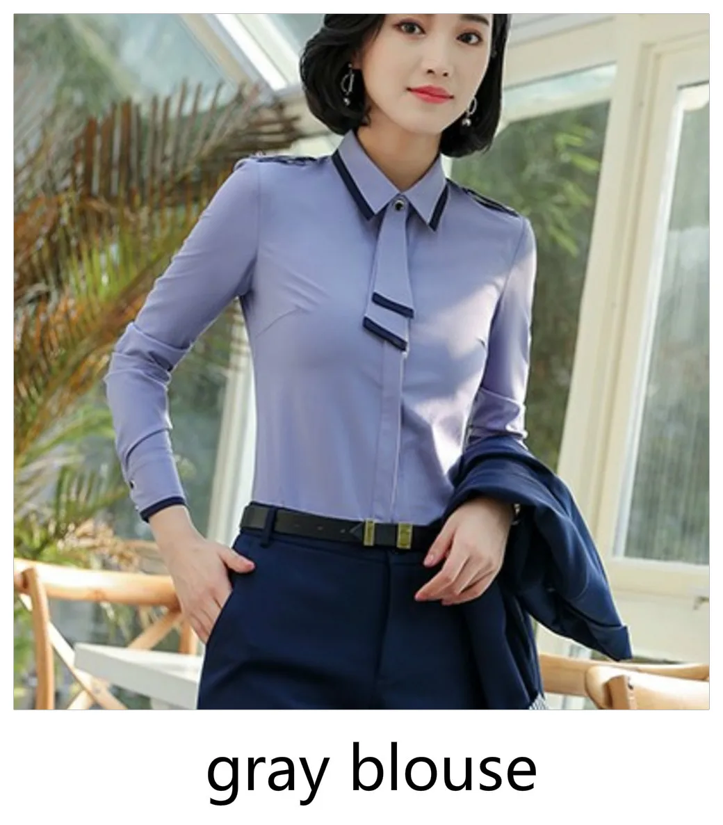 Grey Shirt Костюм женский брючный костюм женский костюмы женские женский костюм Женский костюм для работы, костюм для офиса комплект из 2 предметов, Блейзер, женские деловые штаны, черное пальто, брюки, осень - Цвет: Grey Shirt