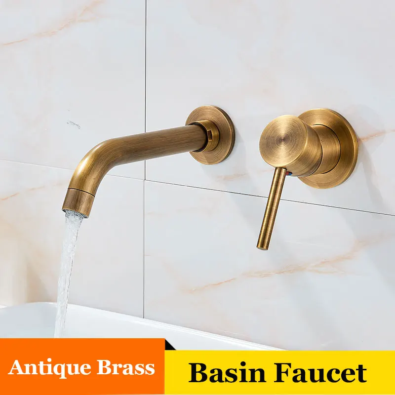 Antique Brass ULGKSD большая акция кран для раковины набор настенный держатель для ванной комнаты с одной ручкой 2 отверстия смеситель горячей и холодной воды кран - Цвет: Antique Brass