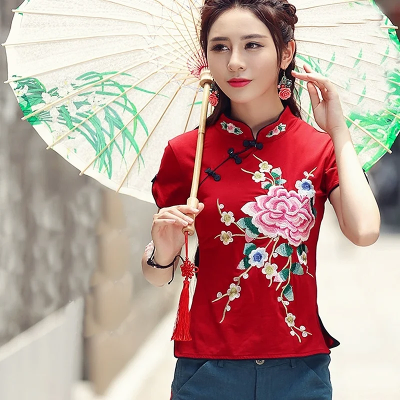 Традиционная китайская одежда для женщин топ Чонсам с воротником-стойкой
