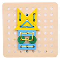 threaded plate wooden toys kindergarten hands through rope toys boys and girls early education puzzle shape building blocks