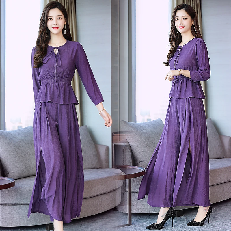 Новинка модные костюмы осенняя одежда Женский комплект одежды фиолетовая блузка