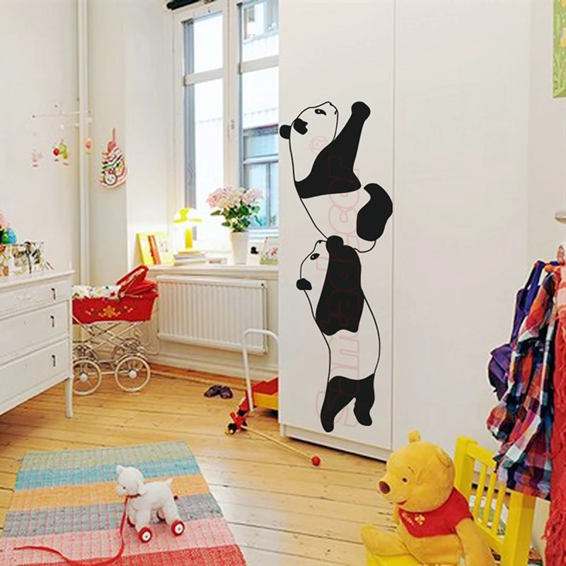 Наклейки 2 милые панды Виниловые Настенные Декорации для детской комнаты