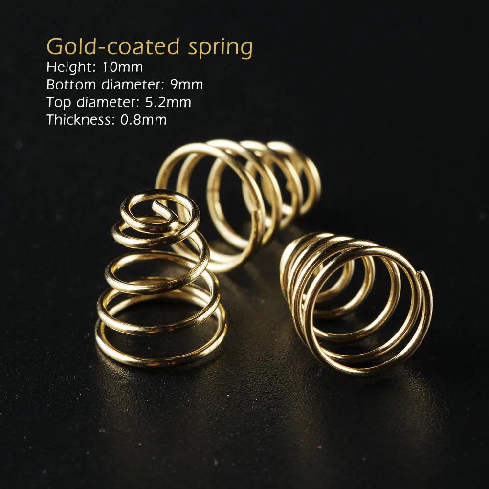 Пружина с золотым покрытием высота: 10 мм диаметр дна: 9 верхний диаметр: 5 2 Толщина: