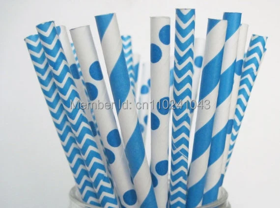 Бесплатная доставка 300 шт ярко-синий бумажный набор соломинок вечерние