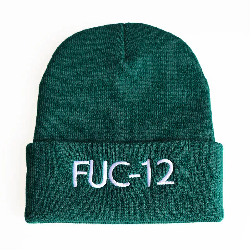Зеленый FUC-12 Billie Eilish Beanies акриловые повседневные мужские и женские вязаные зимние шляпы для мальчиков и девочек Skullies шапка с вышивкой Прямая - Цвет: Зеленый