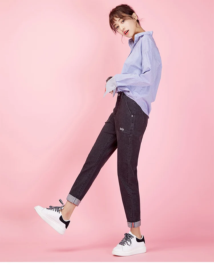 LEIJIJEANS новые свободные дамские шаровары с низкой эластичной талией Черные Серые Ретро Классические джинсы размера плюс Дамские джинсы Harlan 9007