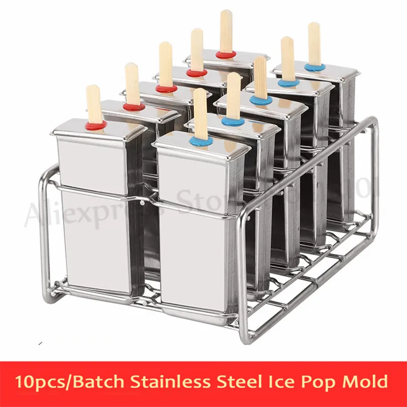 Frozen Stainless Steel Popsicle Molds 10pcs/Batch Stick Holder Silver Home DIY Round/Flat Ice Cream Moulds