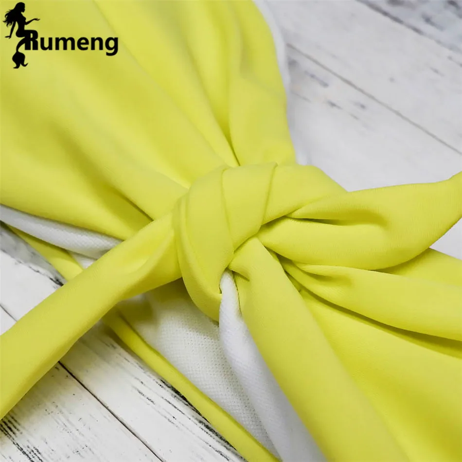 RUMENG желтый однотонный купальник женский сексуальный бразильский комплект