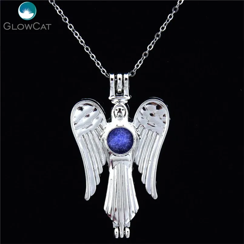K51 Women Silver Tale Wing Angel Diffuser Locket Necklace Aromatherapy Steel 16&quot Aroma Essential Oil | Украшения и аксессуары