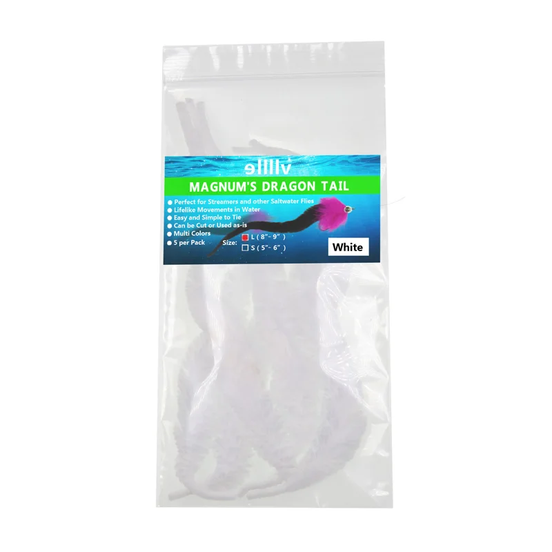 5PCS White Bimoo 5 шт./пакет Размеры л "~ 9" мушек Дракон хвосты для рыбалки приманки делая мушек Материал цвет: черный, синий FL/зеленого/серого цвета, оливковое масло - Цвет: 5PCS White