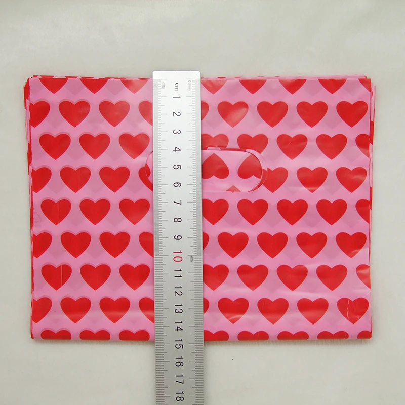 20 шт./лот ярко-розовые пластиковые пакеты с милым сердцем и розовым задним