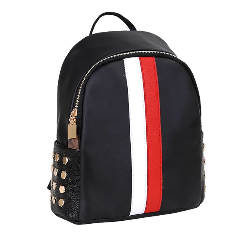 Fashion day pack женщины рюкзак черный сумка с заклепками Повседневная Золотой молнии