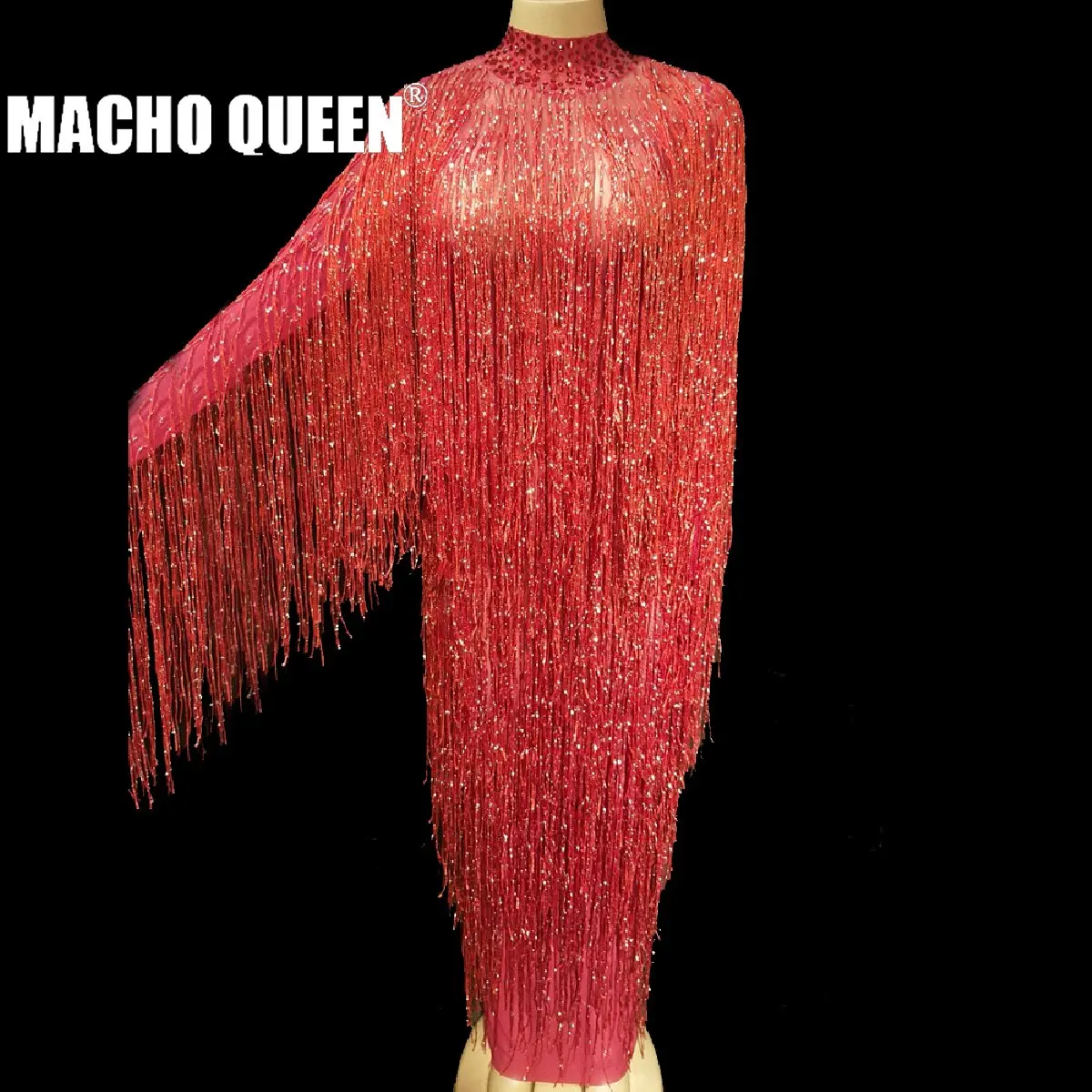 Перетащите queen костюмы полное тело Fringe латинского платье для танцев Стразы длинные Вечеринка платья пикантные мужской костюм платье