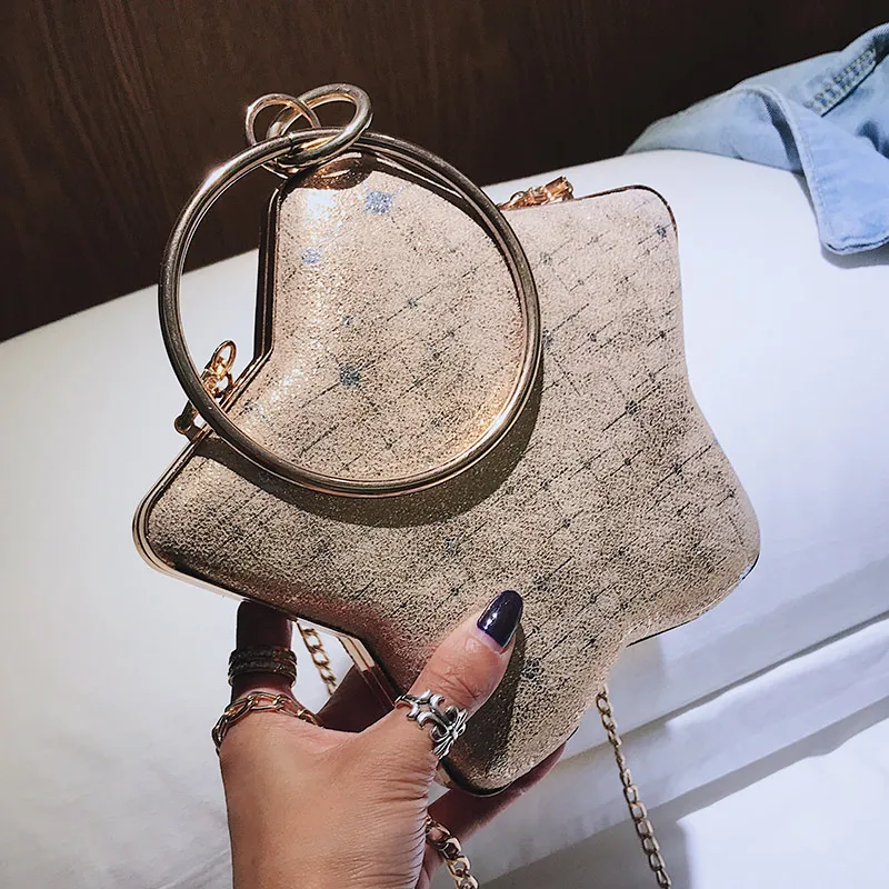 Star Shaped Metal Round Handle Fashion Casual Ladies Party Evening Bag Mini Chain Purse Handbag Shoulder Flap Female | Багаж и сумки