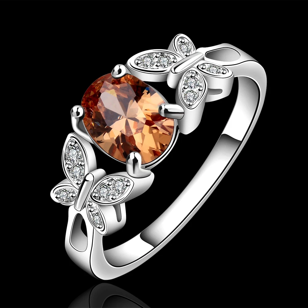 Мода Посеребренная Набор красный/шампанское овальные CZ Циркон Новый Винограда