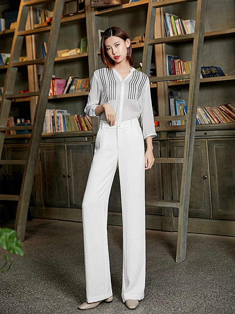 Хлопковые льняные широкие брюки с высокой талией женские летние