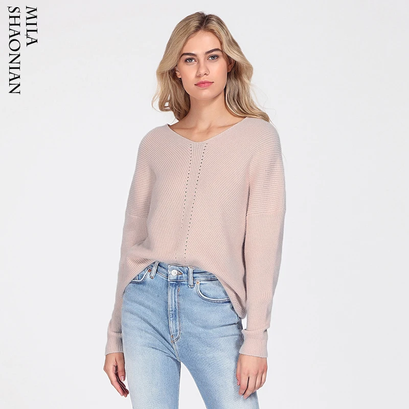 Autumn Casual Pullovers Sweaters Women Hollow out Loose V-neck Top Long Sleeves Solid Knitted Cotton Office Ladies Soft | Женская одежда