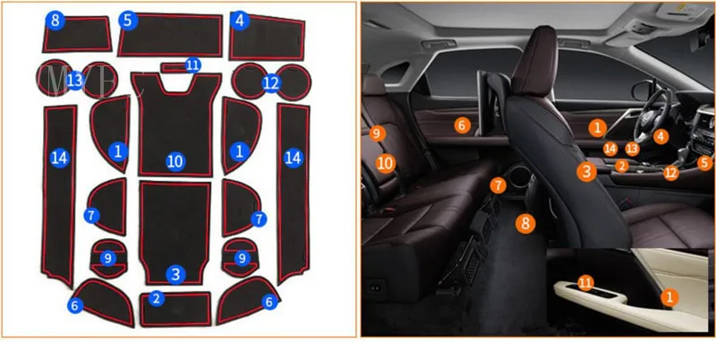 21 шт. латексные накладки на внутренние двери Lexus RX350 RX200t RX450h 2016 2017 |