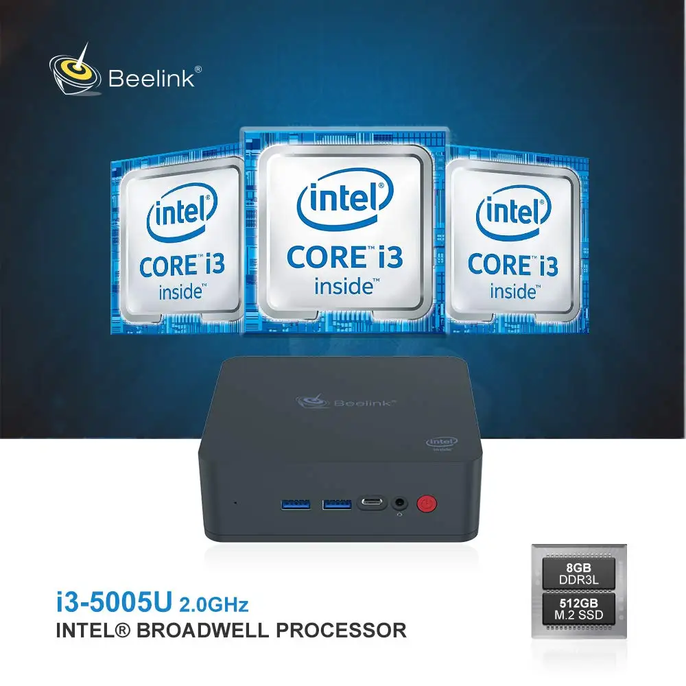 Beelink U55 Мини ПК Intel Core I3-5005U процессор(Intel Hd изображения 5500), Ddr3L 8 Гб Ram/512 ГБ Ssd вам возможность самостоятельно украсить свой телефон Hdd 1000 Мбит порт Lan 2,4/5,8G
