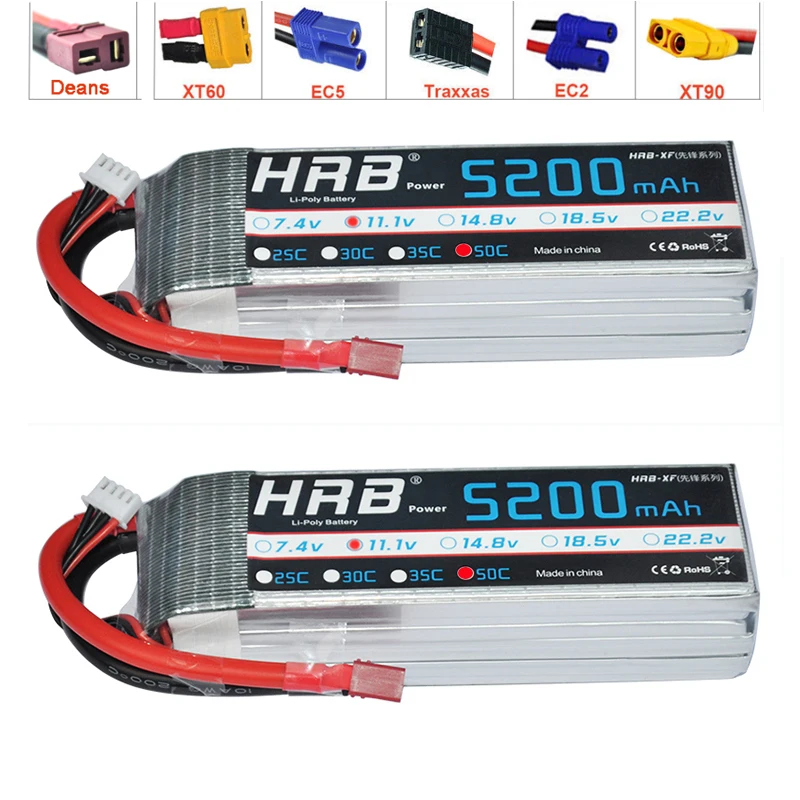 2 шт. HRB 3S 5200 мАч Lipo батарея 11,1 В 50C XT60 XT90 TRX EC5 разъемы T Deans для RC лодки квадрокоптера внедорожные Автомобили Запчасти DIY