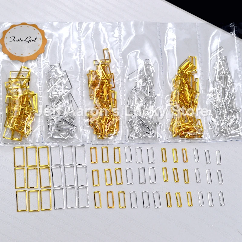 Смешанные stlye 3d золотые серебряные прямоугольные металлические для нейл-арта
