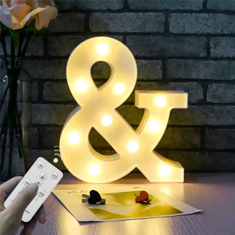 ampersand Светодиодный ночник большого размера с номером и таймером, настольная лампа с дистанционным управлением для вечерние, рождественские, свадебные, на день рождения - Испускаемый цвет: ampersand