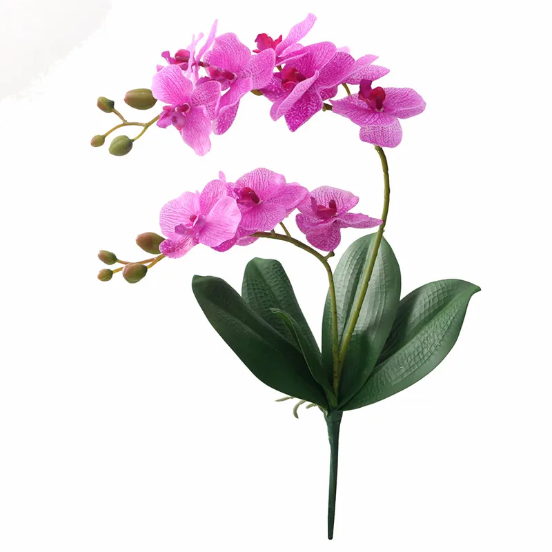 

JAROWN Artificial Flower Real Touch Latex 2 Branch Orchid Flowers with Leaves Wedding Decoration Flores