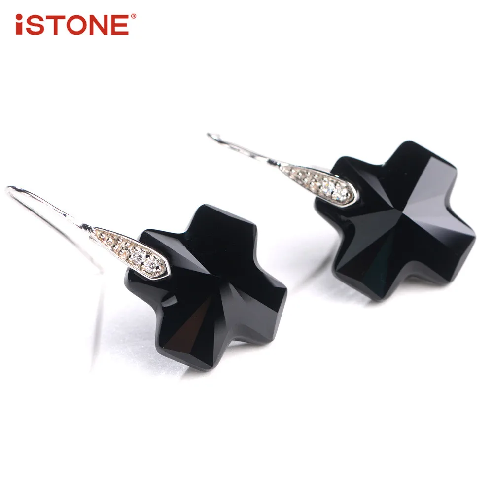 Istone 100% натуральный кристалл/агат Серьги 925 серебряный крест Форма Висячие серьги