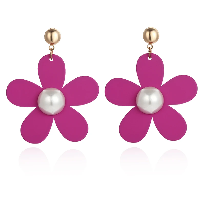 Женские серьги подвески с большим красным цветком корейские жемчугом модные