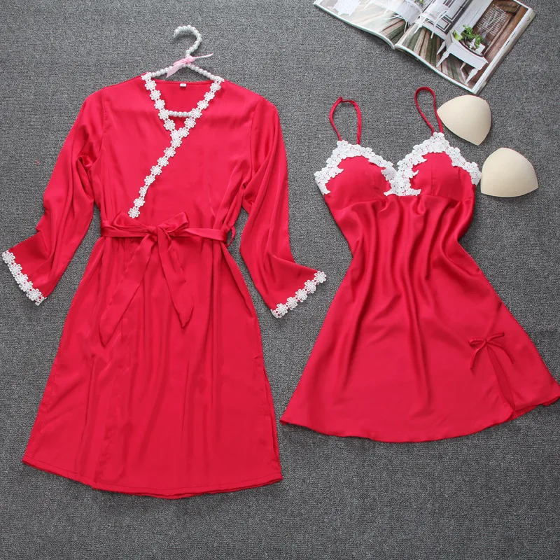 Женский Пижамный костюм модный красный из 2 предметов с ремнем и топом