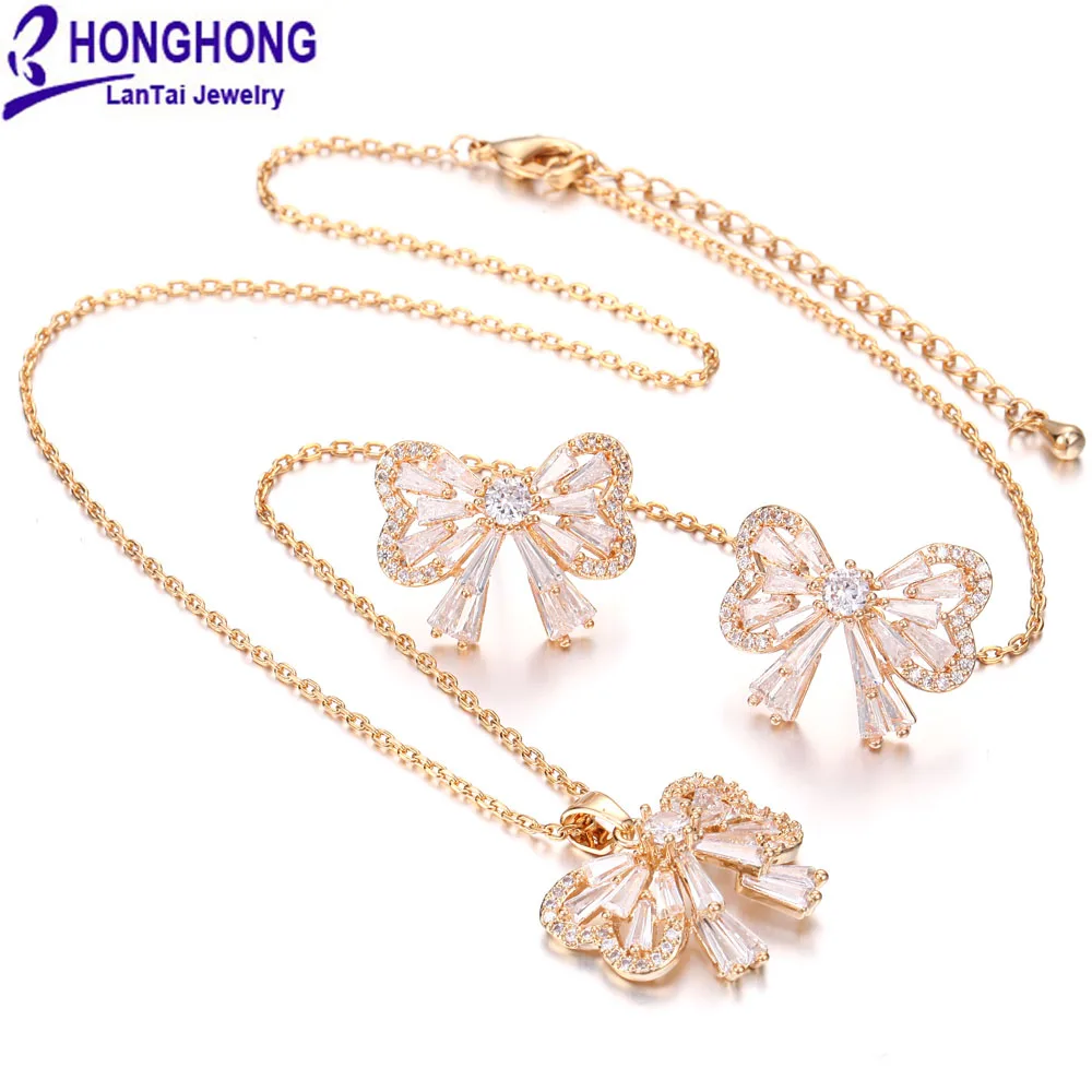 Серьги-подвески HONGHONG 2018 Фианит с узором из перьев комплекты серег и ожерелий |