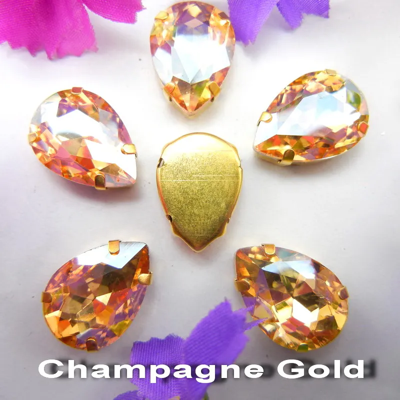 A4 Champagne gold Красочные стеклянные хрустальные золотые коготки 7 размеров цвета микс каплевидные капли воды капли пришивные стразы для одежды diy отделка - Цвет: A4 Champagne gold
