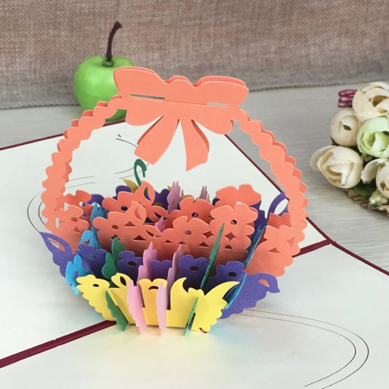 1 шт. 3D выдвижные поздравительные открытки лазерной резки цветочная корзина