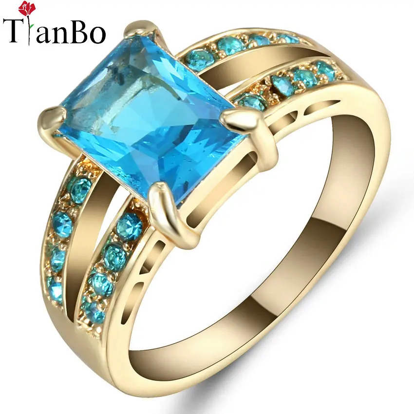 Новинка, классическое обручальное кольцо, 18 k, золотое, серебряное, черное, заполненное синим роскошным цирконием, для влюбленных, кольцо для женщин, Размер 7, обручальные кольца