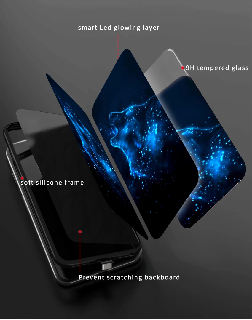Yagoo умный светодиодный светящийся чехол для телефона для iPhone 7 8 Plus чехол s задняя крышка для Apple с животным узором Funda роскошный стеклянный силиконовый чехол
