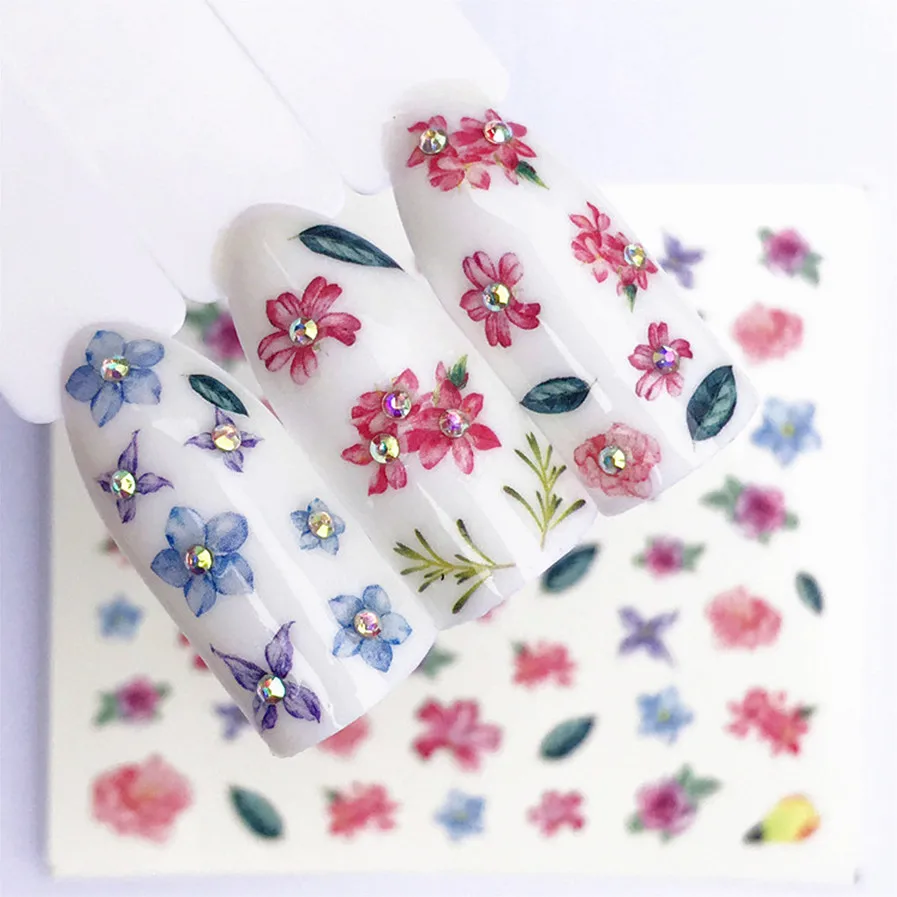 

1 pcs Violet Red Flower Nail Stickers Flowers Plants Water Decal Cat Pattern 3D Manicure Sticker Nail Art Decoration KJ39