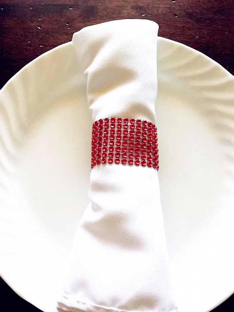 20 штук свадебные украшения DIY Bling Рождество Red Bulk Кольца для салфеток День рождения принадлежности Bling ленты круги со стразами