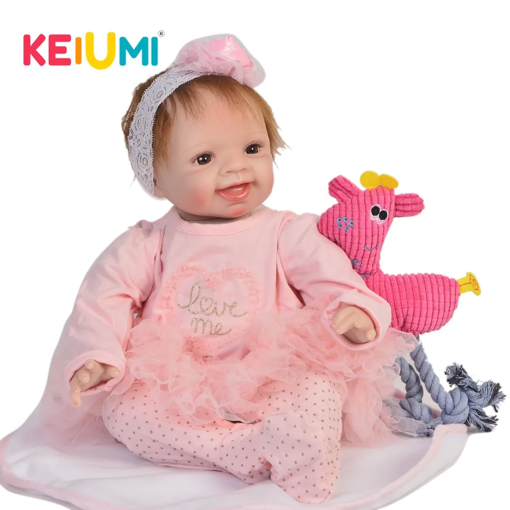 KEIUMI 22 дюйма силиконовая кукла для новорожденного настоящая как улыбающаяся