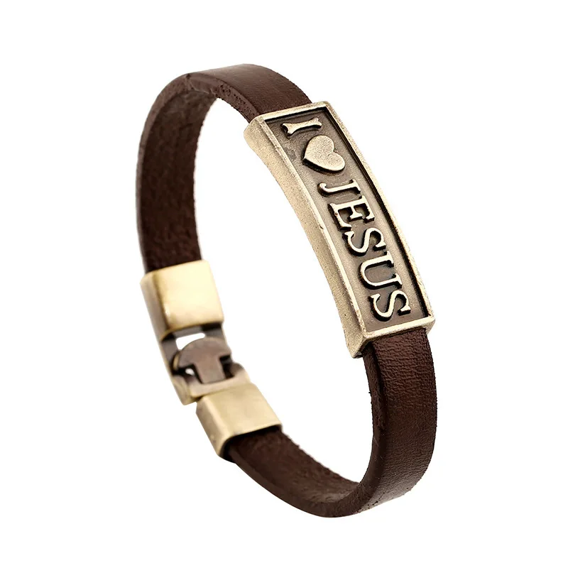 Leather Concise 2019 Type Male Love Jesus Alloy Cowhide charms Bracelet men Gothic bracelets for women bijoux femme | Украшения и