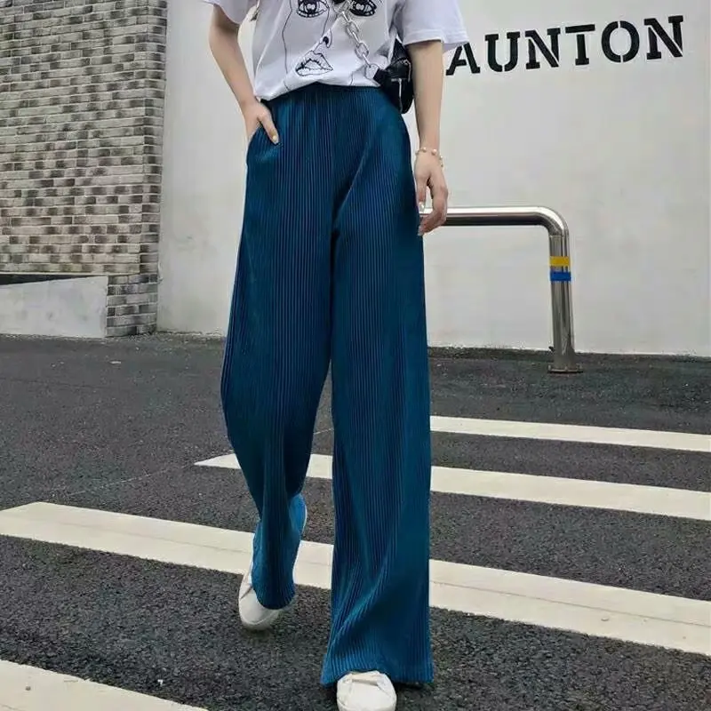 Summer Leisure Sports women pants Casual Elastic High Waist wide leg Fashion Loose Long Pants Pleated Pant Trousers Femme | Женская